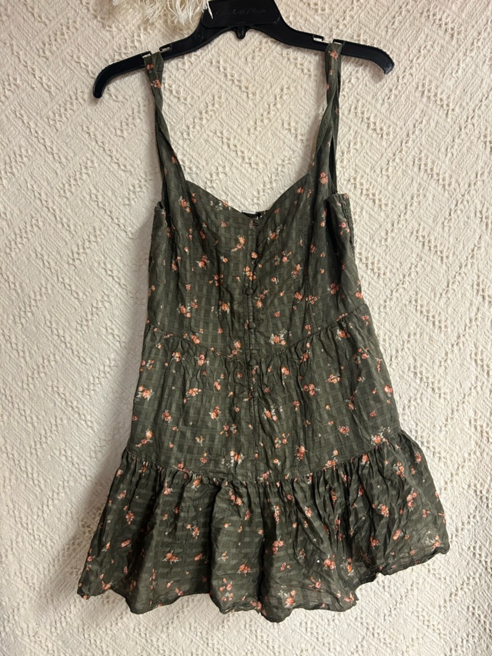 American Eagle Outfitters Olive Green Floral Sleeveless Romper